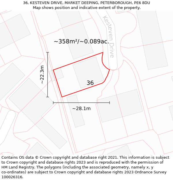 36, KESTEVEN DRIVE, MARKET DEEPING, PETERBOROUGH, PE6 8DU: Plot and title map