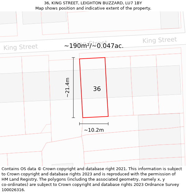 36, KING STREET, LEIGHTON BUZZARD, LU7 1BY: Plot and title map