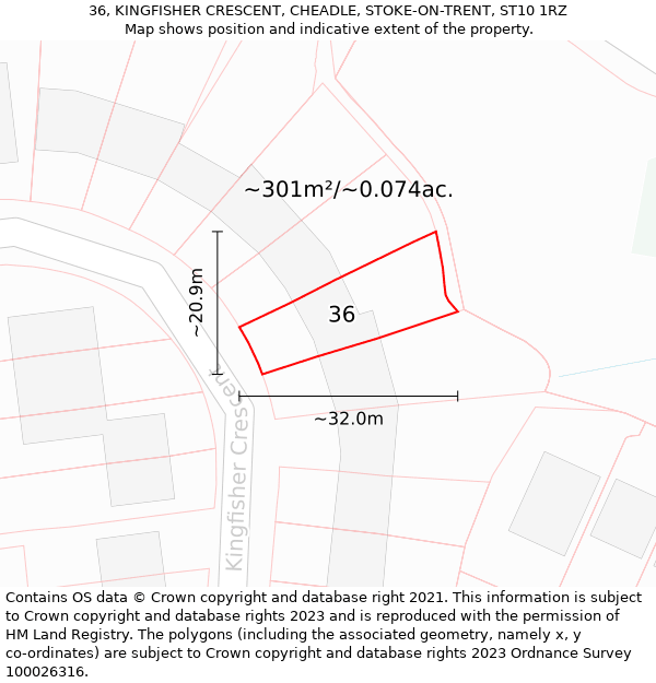 36, KINGFISHER CRESCENT, CHEADLE, STOKE-ON-TRENT, ST10 1RZ: Plot and title map
