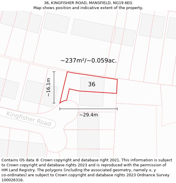 36, KINGFISHER ROAD, MANSFIELD, NG19 6EG: Plot and title map