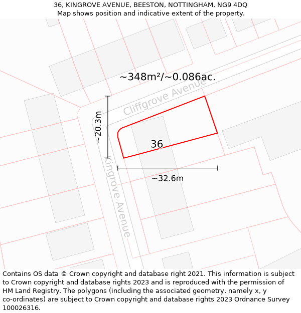 36, KINGROVE AVENUE, BEESTON, NOTTINGHAM, NG9 4DQ: Plot and title map