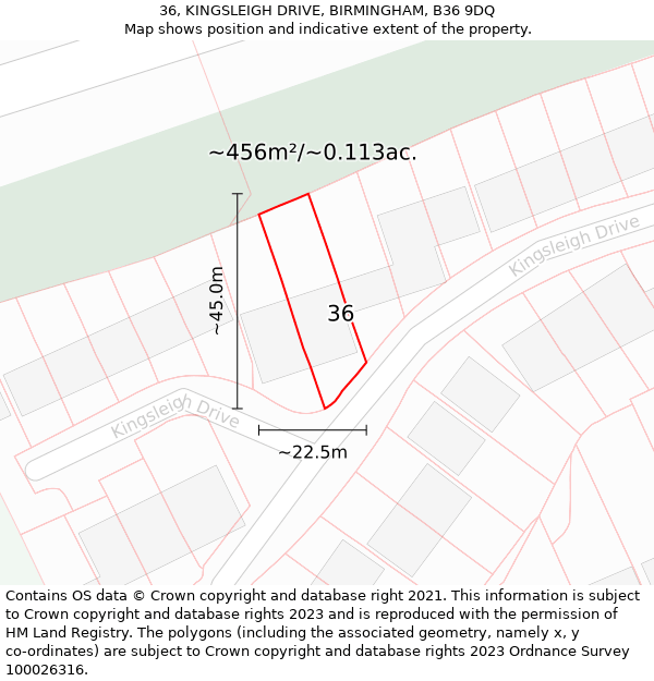 36, KINGSLEIGH DRIVE, BIRMINGHAM, B36 9DQ: Plot and title map