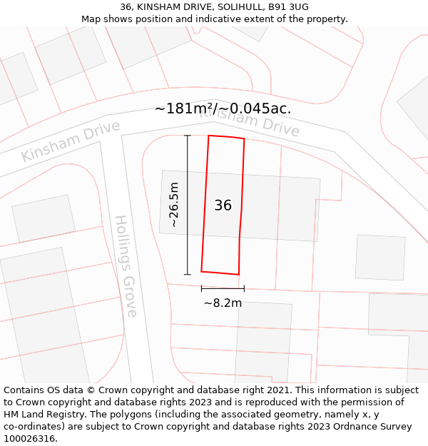 36, KINSHAM DRIVE, SOLIHULL, B91 3UG: Plot and title map