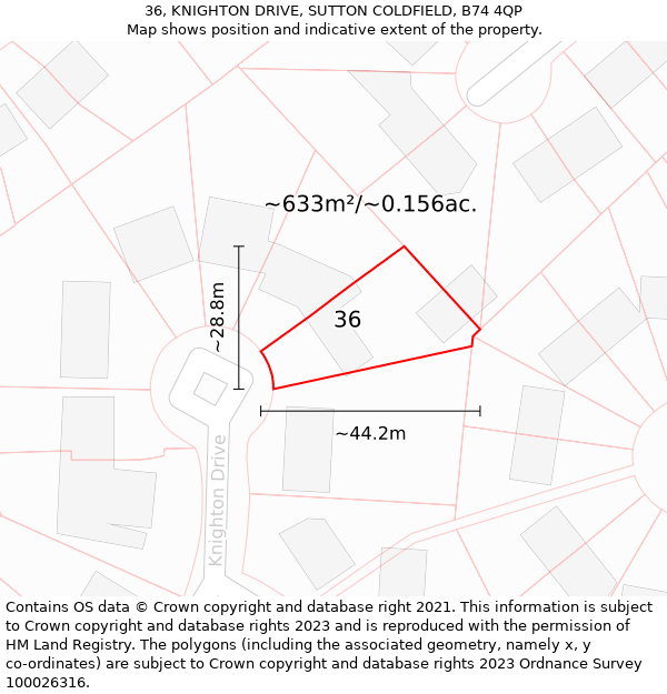 36, KNIGHTON DRIVE, SUTTON COLDFIELD, B74 4QP: Plot and title map