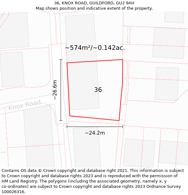 36, KNOX ROAD, GUILDFORD, GU2 9AH: Plot and title map
