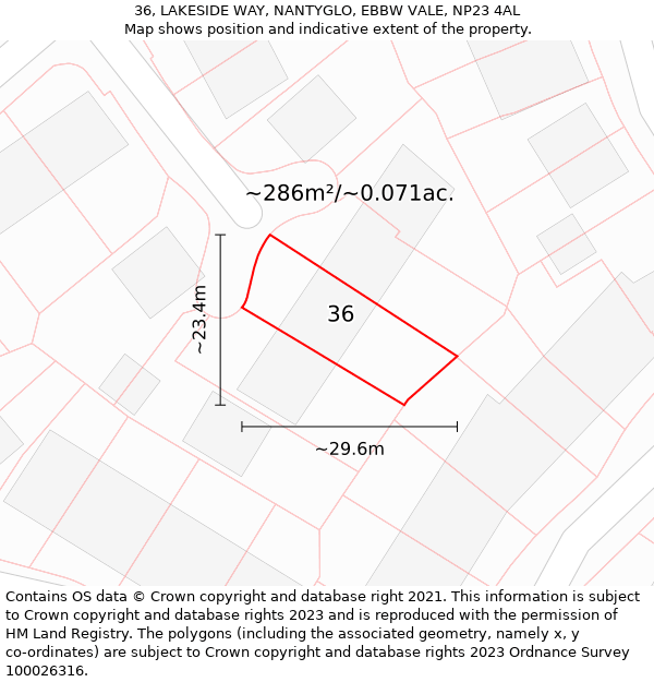 36, LAKESIDE WAY, NANTYGLO, EBBW VALE, NP23 4AL: Plot and title map