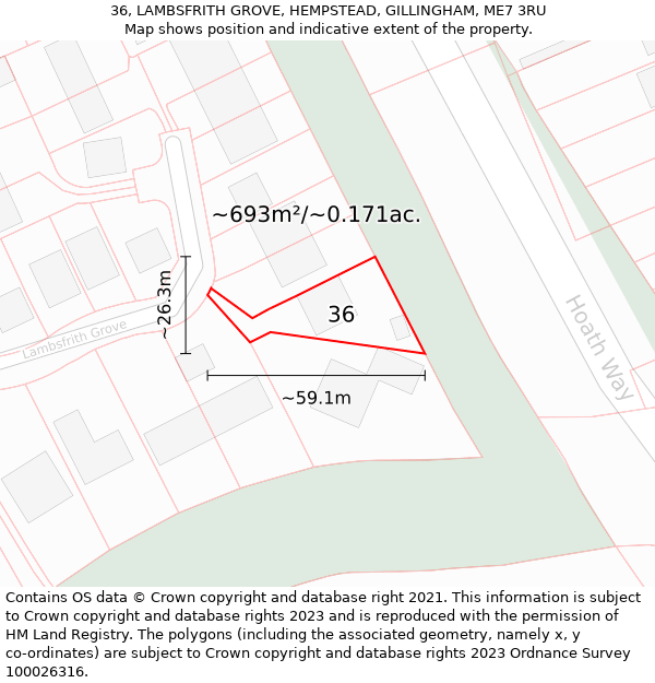 36, LAMBSFRITH GROVE, HEMPSTEAD, GILLINGHAM, ME7 3RU: Plot and title map