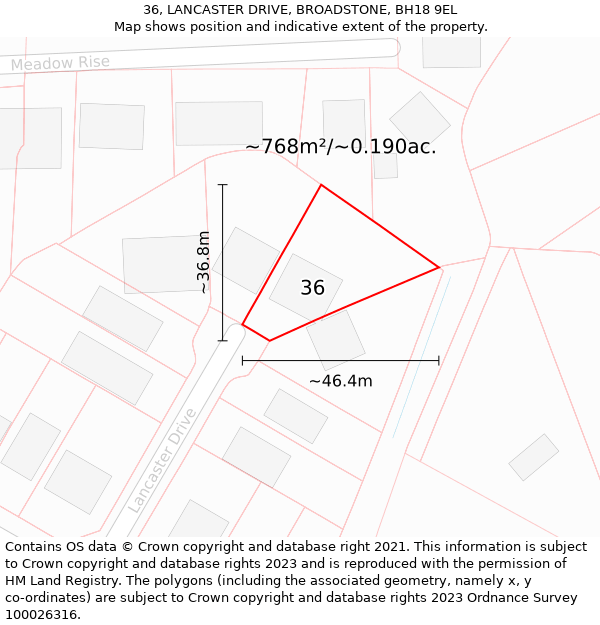 36, LANCASTER DRIVE, BROADSTONE, BH18 9EL: Plot and title map