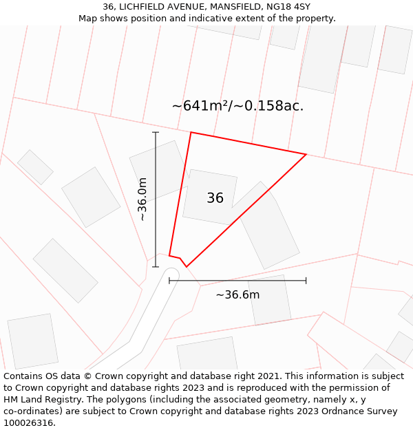 36, LICHFIELD AVENUE, MANSFIELD, NG18 4SY: Plot and title map