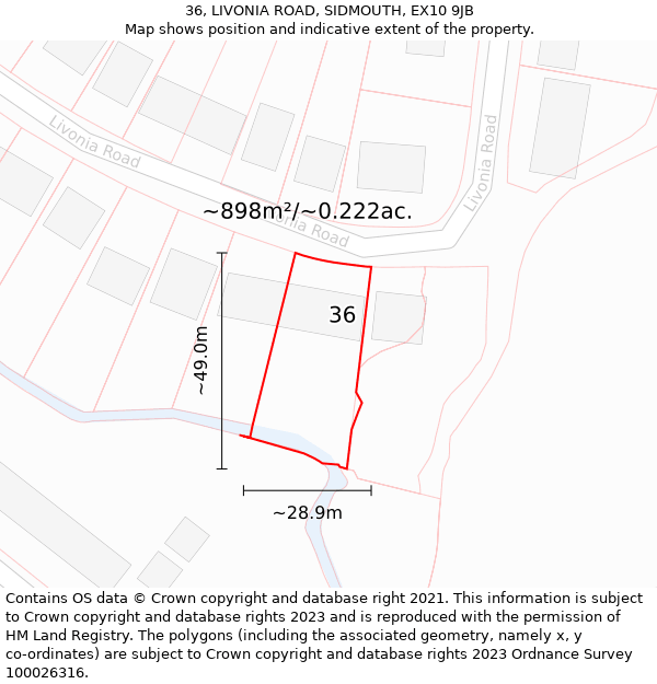 36, LIVONIA ROAD, SIDMOUTH, EX10 9JB: Plot and title map