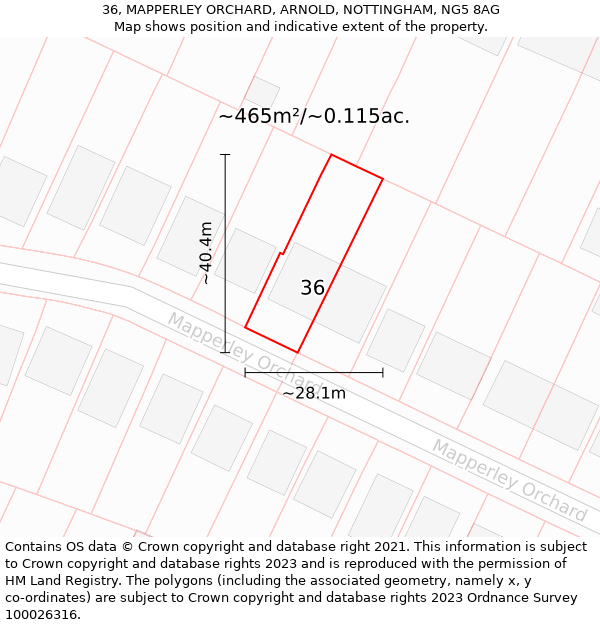 36, MAPPERLEY ORCHARD, ARNOLD, NOTTINGHAM, NG5 8AG: Plot and title map