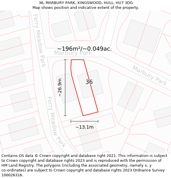 36, MARBURY PARK, KINGSWOOD, HULL, HU7 3DG: Plot and title map