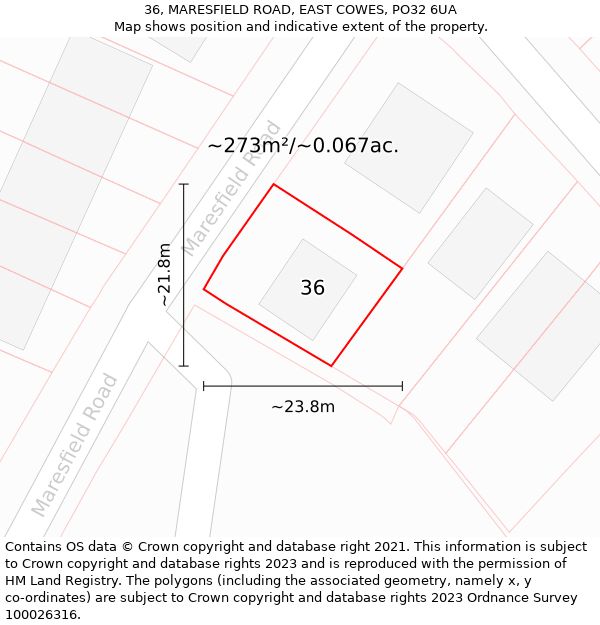 36, MARESFIELD ROAD, EAST COWES, PO32 6UA: Plot and title map