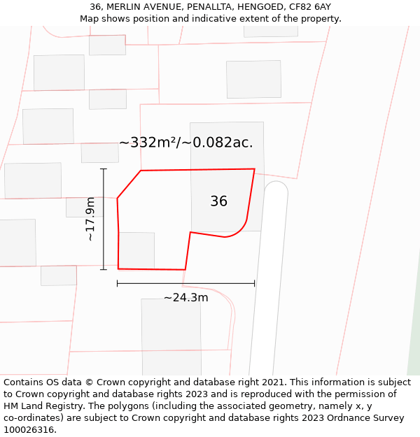 36, MERLIN AVENUE, PENALLTA, HENGOED, CF82 6AY: Plot and title map