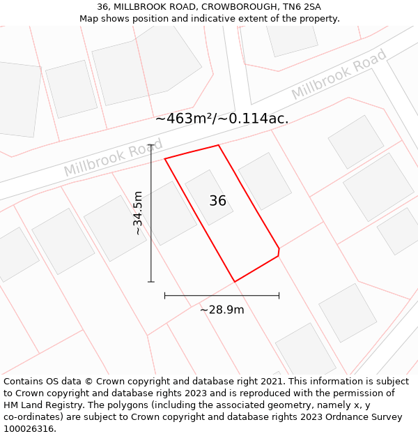 36, MILLBROOK ROAD, CROWBOROUGH, TN6 2SA: Plot and title map