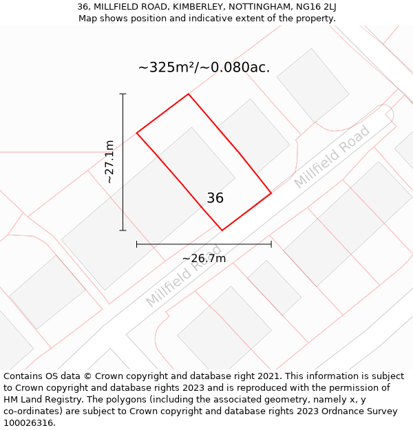 36, MILLFIELD ROAD, KIMBERLEY, NOTTINGHAM, NG16 2LJ: Plot and title map