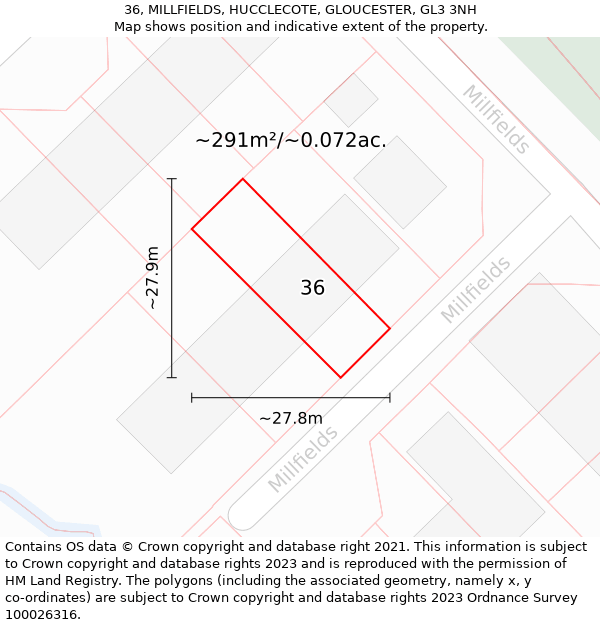 36, MILLFIELDS, HUCCLECOTE, GLOUCESTER, GL3 3NH: Plot and title map