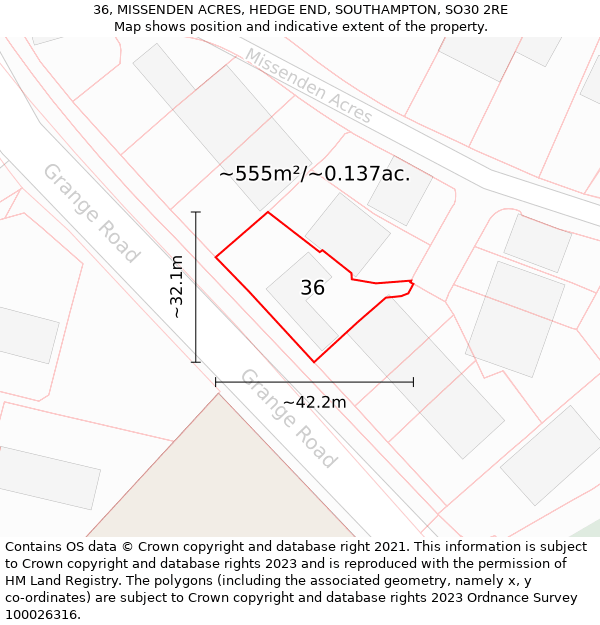 36, MISSENDEN ACRES, HEDGE END, SOUTHAMPTON, SO30 2RE: Plot and title map