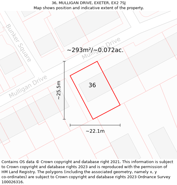 36, MULLIGAN DRIVE, EXETER, EX2 7SJ: Plot and title map