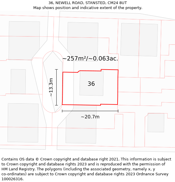 36, NEWELL ROAD, STANSTED, CM24 8UT: Plot and title map