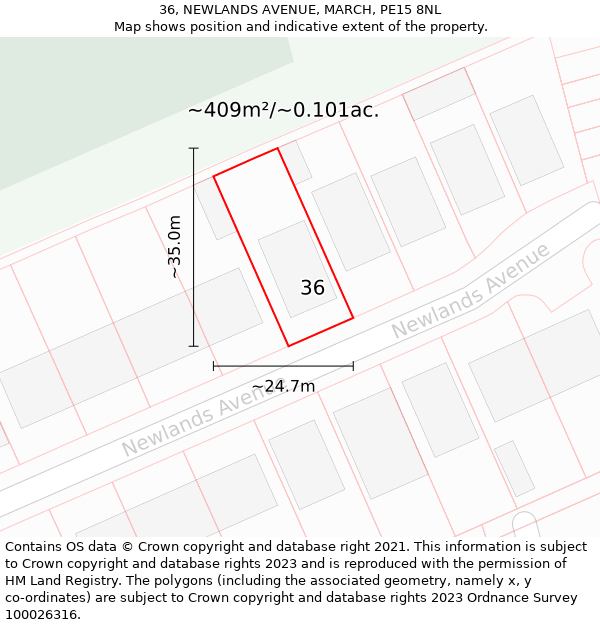 36, NEWLANDS AVENUE, MARCH, PE15 8NL: Plot and title map