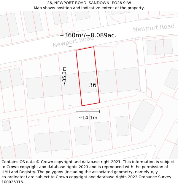 36, NEWPORT ROAD, SANDOWN, PO36 9LW: Plot and title map