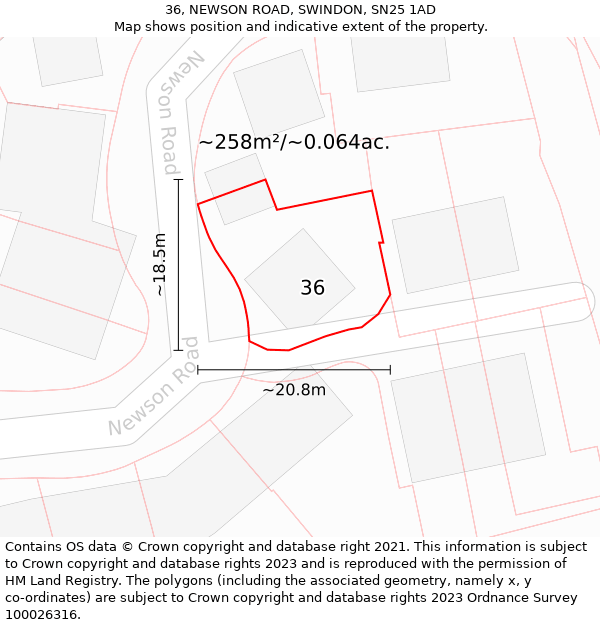 36, NEWSON ROAD, SWINDON, SN25 1AD: Plot and title map