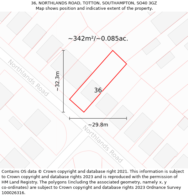 36, NORTHLANDS ROAD, TOTTON, SOUTHAMPTON, SO40 3GZ: Plot and title map