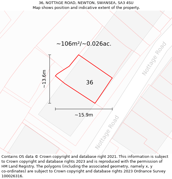 36, NOTTAGE ROAD, NEWTON, SWANSEA, SA3 4SU: Plot and title map
