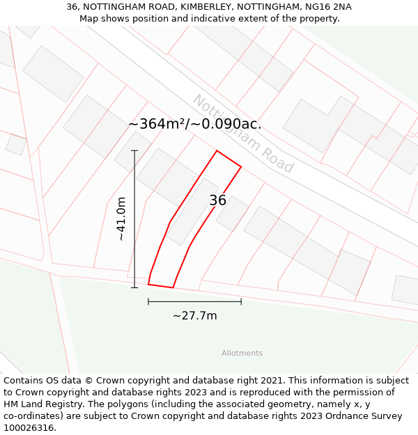 36, NOTTINGHAM ROAD, KIMBERLEY, NOTTINGHAM, NG16 2NA: Plot and title map