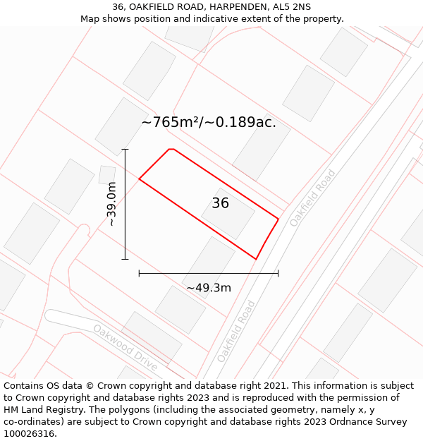 36, OAKFIELD ROAD, HARPENDEN, AL5 2NS: Plot and title map