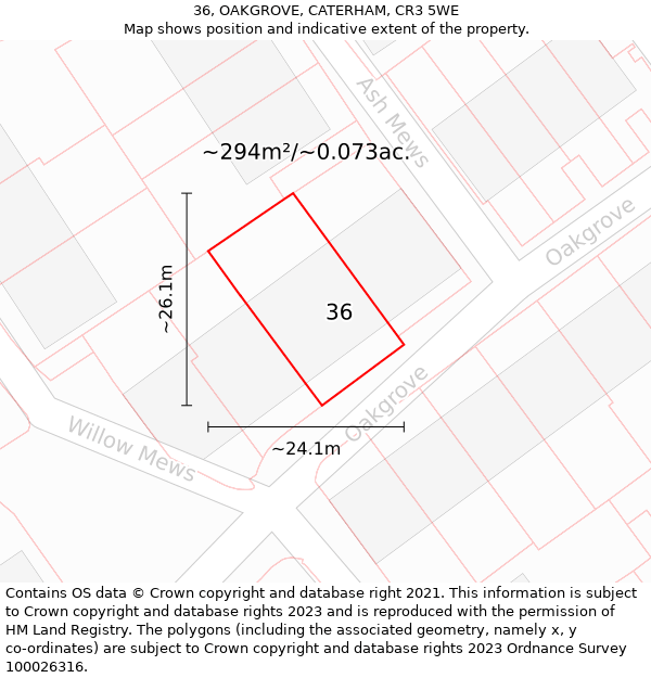 36, OAKGROVE, CATERHAM, CR3 5WE: Plot and title map