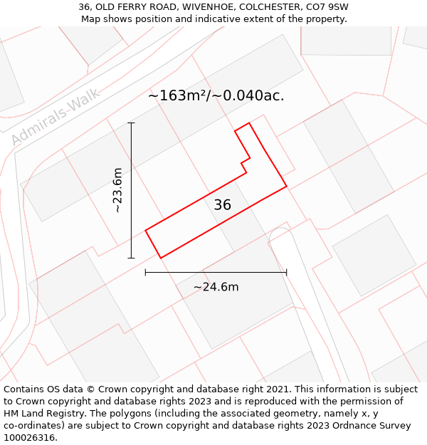 36, OLD FERRY ROAD, WIVENHOE, COLCHESTER, CO7 9SW: Plot and title map