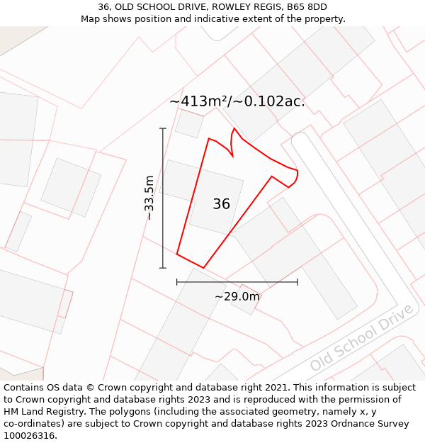 36, OLD SCHOOL DRIVE, ROWLEY REGIS, B65 8DD: Plot and title map