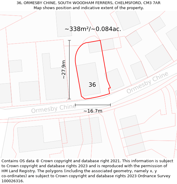 36, ORMESBY CHINE, SOUTH WOODHAM FERRERS, CHELMSFORD, CM3 7AR: Plot and title map