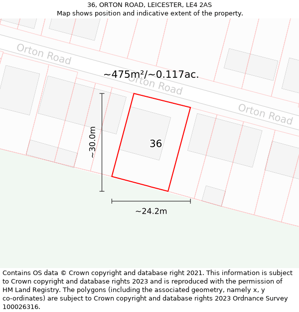 36, ORTON ROAD, LEICESTER, LE4 2AS: Plot and title map