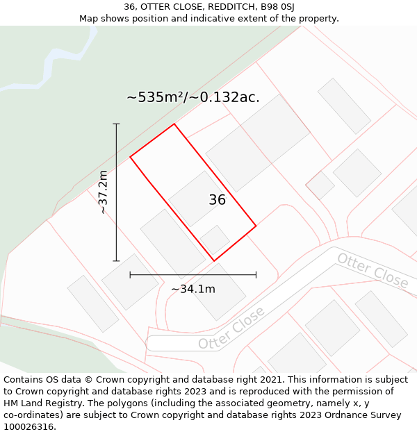 36, OTTER CLOSE, REDDITCH, B98 0SJ: Plot and title map