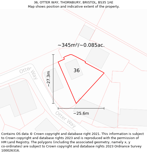 36, OTTER WAY, THORNBURY, BRISTOL, BS35 1AE: Plot and title map