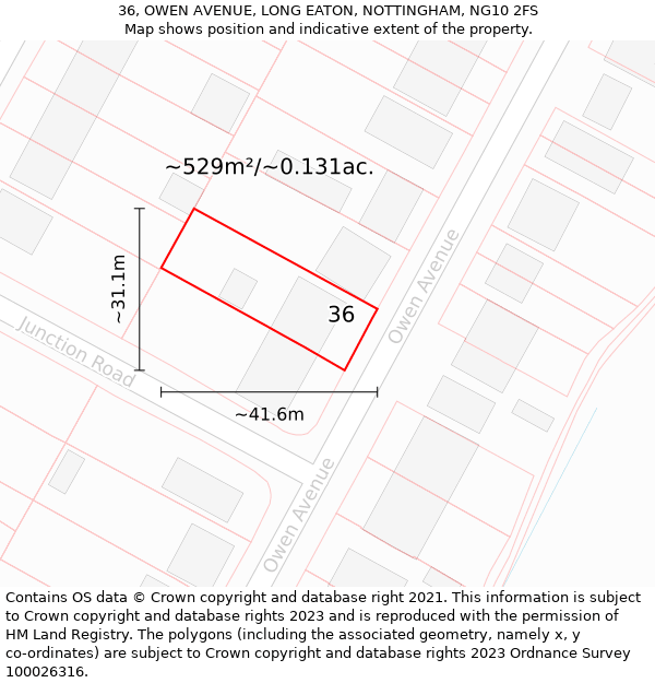 36, OWEN AVENUE, LONG EATON, NOTTINGHAM, NG10 2FS: Plot and title map