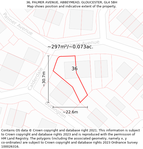 36, PALMER AVENUE, ABBEYMEAD, GLOUCESTER, GL4 5BH: Plot and title map