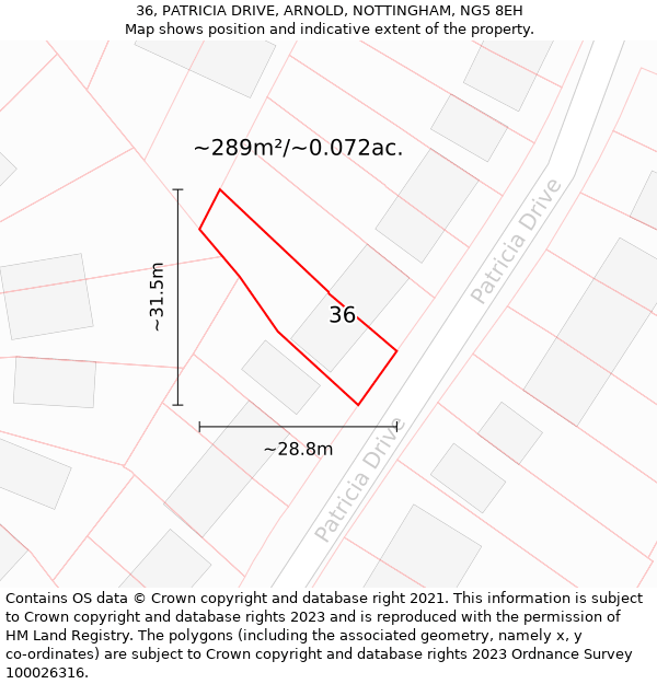 36, PATRICIA DRIVE, ARNOLD, NOTTINGHAM, NG5 8EH: Plot and title map