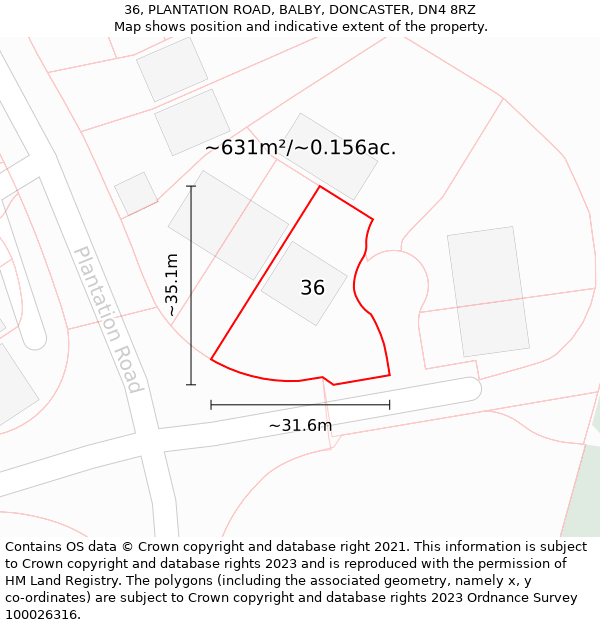 36, PLANTATION ROAD, BALBY, DONCASTER, DN4 8RZ: Plot and title map