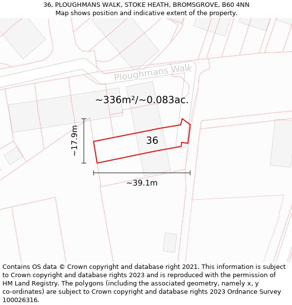 36, PLOUGHMANS WALK, STOKE HEATH, BROMSGROVE, B60 4NN: Plot and title map