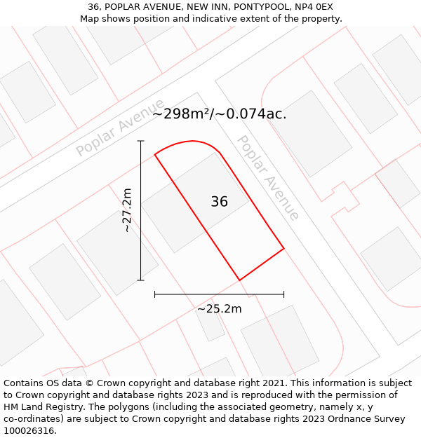 36, POPLAR AVENUE, NEW INN, PONTYPOOL, NP4 0EX: Plot and title map