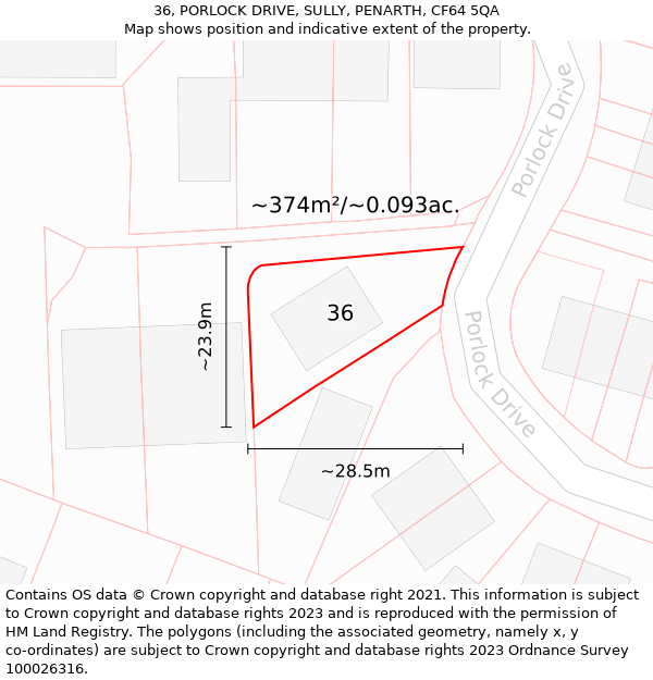 36, PORLOCK DRIVE, SULLY, PENARTH, CF64 5QA: Plot and title map