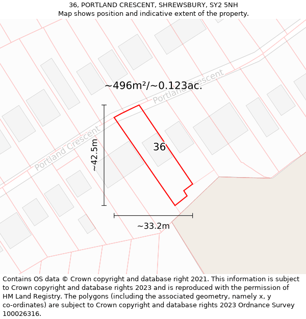 36, PORTLAND CRESCENT, SHREWSBURY, SY2 5NH: Plot and title map