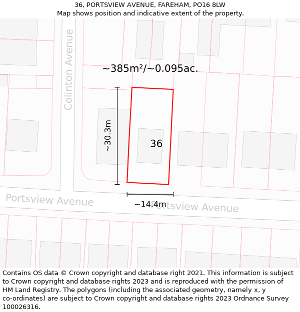 36, PORTSVIEW AVENUE, FAREHAM, PO16 8LW: Plot and title map