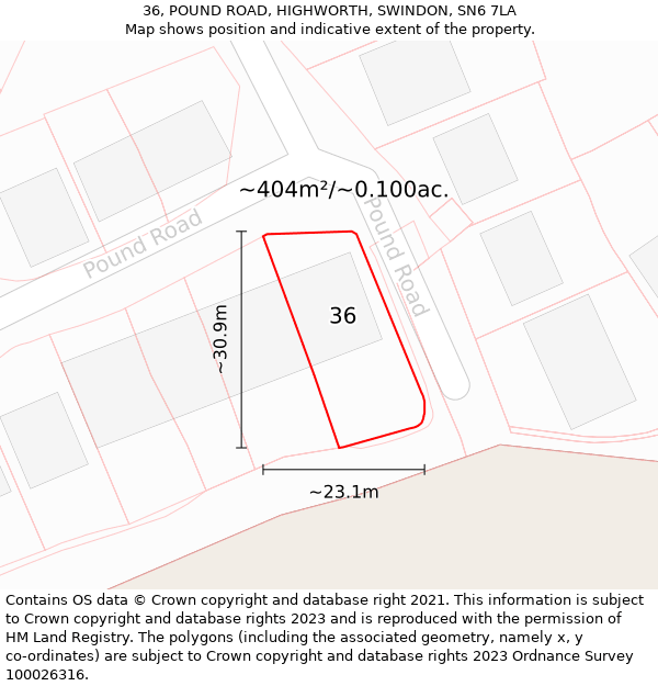 36, POUND ROAD, HIGHWORTH, SWINDON, SN6 7LA: Plot and title map