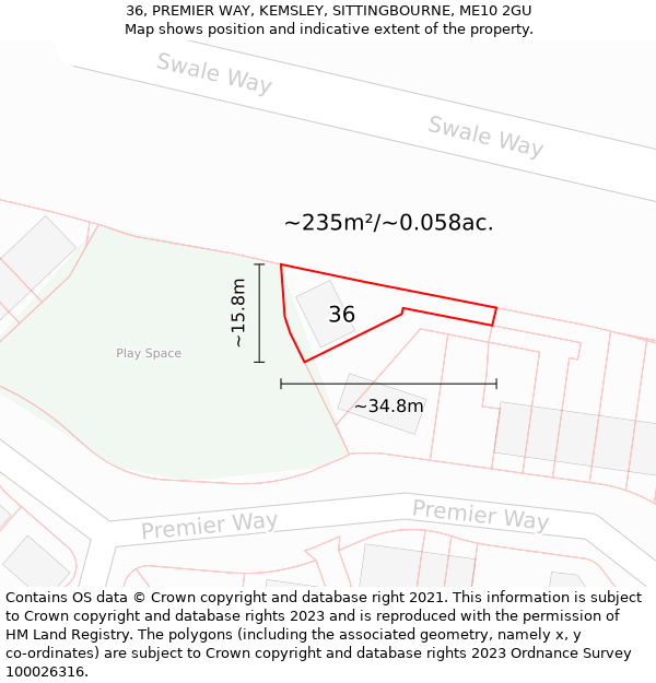 36, PREMIER WAY, KEMSLEY, SITTINGBOURNE, ME10 2GU: Plot and title map