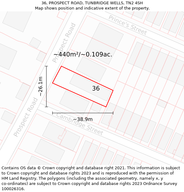 36, PROSPECT ROAD, TUNBRIDGE WELLS, TN2 4SH: Plot and title map